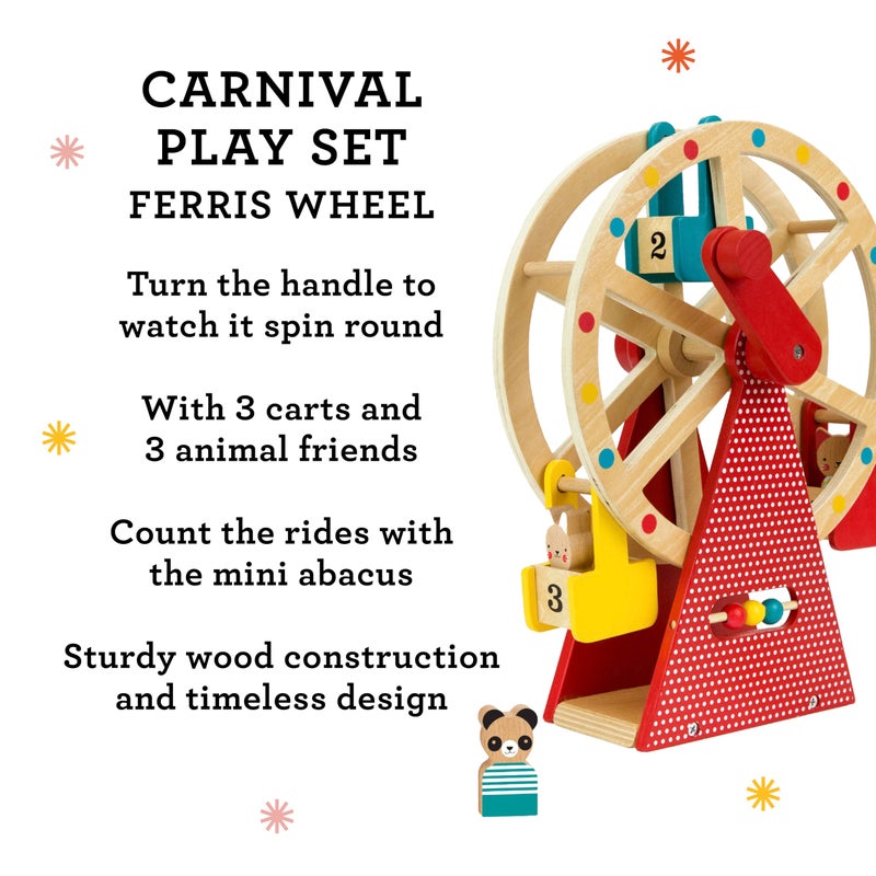 Petit Collage Ferris Wheel Carnival Wooden Toy, 2 Animal Characters Included â€“ Pre-Assembled Wooden Ferris Wheel Toy with Sturdy Wood Construction, Non-Toxic and Safe for Kids, Ideal for Ages 3+ - Image 2
